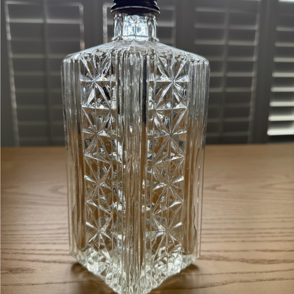 Vintage Liquor Decanter Circa 1940’s Brass Cap Crystal Clear Glass